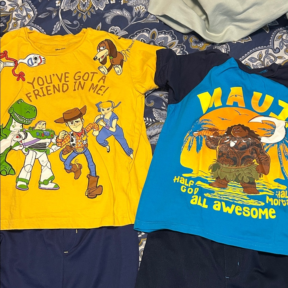 Disney Yellow Toy Story and Blue Moana Kids T-Shirts